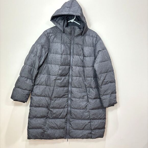 Lands End Women Puffer Jacket Down Fill Gray Hooded OverCoat size 1X Long Warm - Picture 1 of 12
